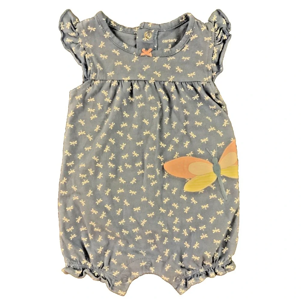 Carters Baby‎ Girl Romper Outfit 3 Months Summer Rainbow Blue Butterfly Shorts